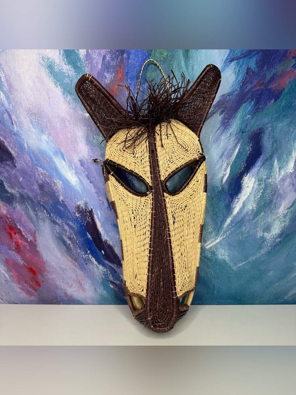 Zebra Woven Mask Wall Hanging Folk Art Basketry